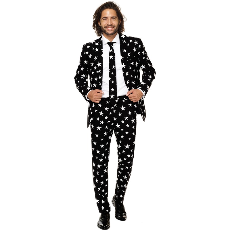 Heren verkleed pak/kostuum zwart met sterren print Top Merken Winkel